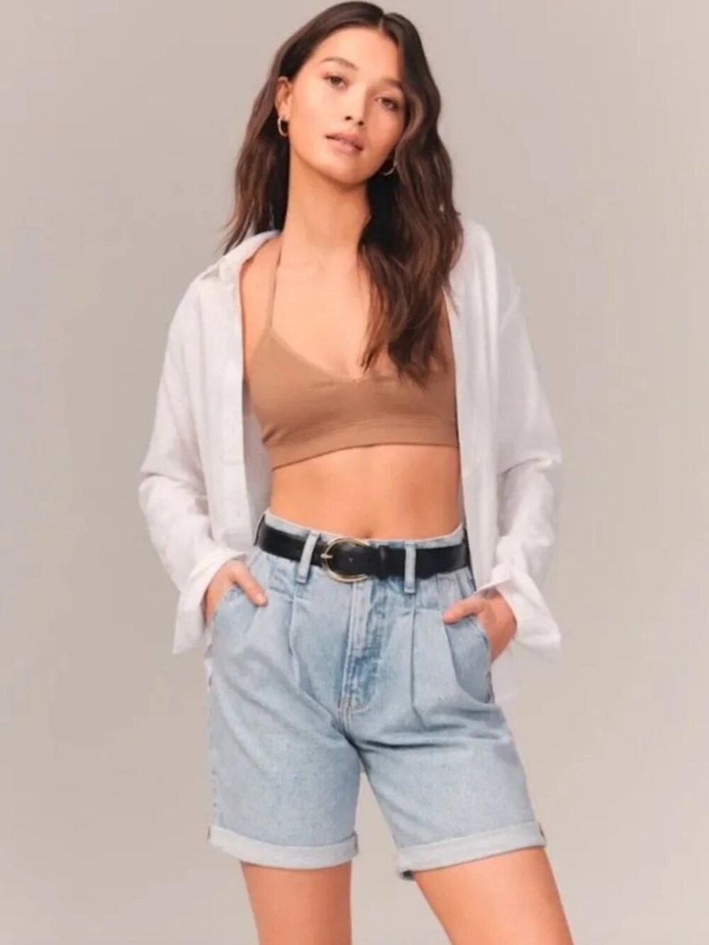 Abercrombie and Fitch the Pleated Ultra High Rise Jean Shorts